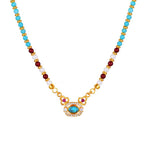 Natural turquoise pearl Chinese-style clavicle necklace featuring traditional design and elegant craftsmanship.