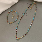 Natural turquoise pearl necklace with Chinese style traditional design, elegant clavicle-length jewelry by LadyShow.Store