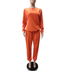 Plus size women's casual two-piece outfit with a relaxed top and matching pants from Trendy Attic Store01, designed for comfortable style.