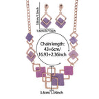 Zinc alloy geometric square necklace and earrings jewelry kit with colorful oil finish, designed for women.