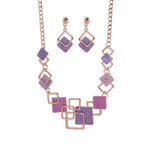 Zinc alloy geometric square necklace and earrings jewelry set with colorful oil finish for women