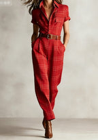 FitiqueFit notched lapel wide-leg jumpsuit showing a stylish casualwear design with a tailored collar and flowing wide-leg pants.