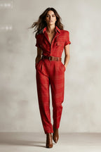 FitiqueFit casual notched lapel wide-leg jumpsuit, stylish and comfortable, shown on a model with a relaxed fit and modern design.