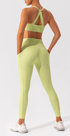 Nude Feel women's Pilates and Yoga activewear set by FitiqueFit, featuring a seamless nude sports bra and matching leggings.