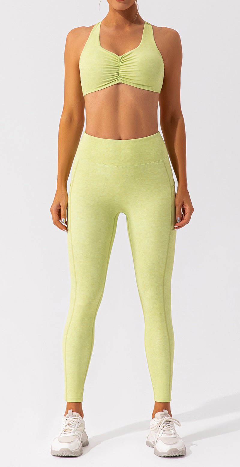 Nude Feel women's Pilates and yoga activewear set by FitiqueFit, featuring a comfortable, seamless nude-colored sports bra and leggings.