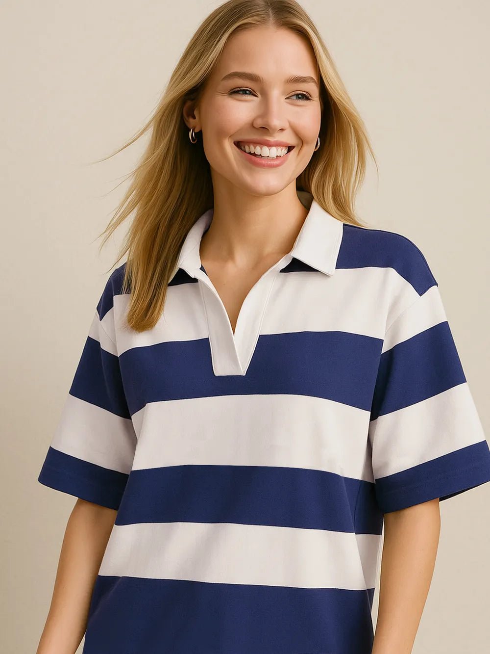 Women's color block Pima cotton Johnny collar top with half sleeves, stylish and comfortable women's apparel by Plush Fashion Hub.