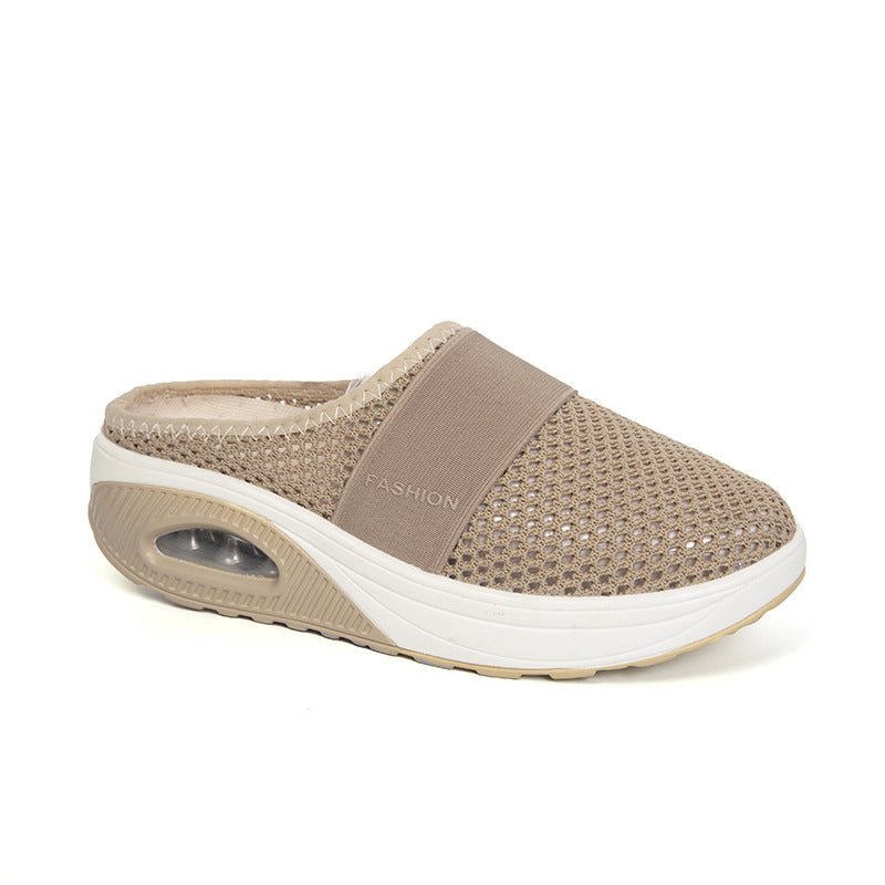 Plus size female lazy slippers with thick air cushion soles and single pedal design, featuring a half-trawling style for comfort.