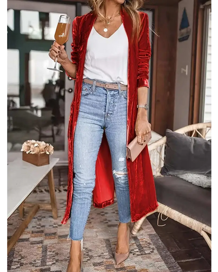 Open Front Long Sleeve Coat - Plush Fashion Shop #