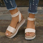 Women's open-toe ankle strap platform sandals by Trendsi, featuring a comfortable design and stylish footwear for warm weather.