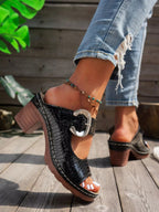 Women's faux leather open toe block heel sandals with mid-height heel, stylish and comfortable shoes by Trendsi.