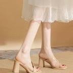 Open-toe chunky heel sandals by FitiqueFit featuring a trendy summer style with a bold, stylish design and comfortable heel height.