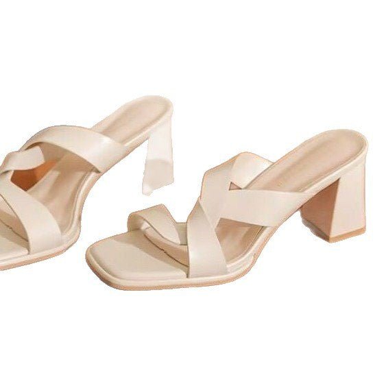 Open-toe chunky heel sandals by FitiqueFit featuring a bold design, perfect for trendy summer footwear.