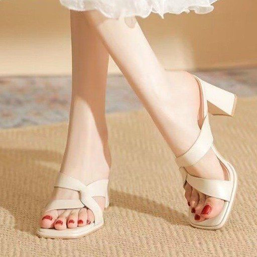 Open-toe chunky heel sandals by FitiqueFit with a trendy summer design, featuring bold straps and a comfortable high heel.