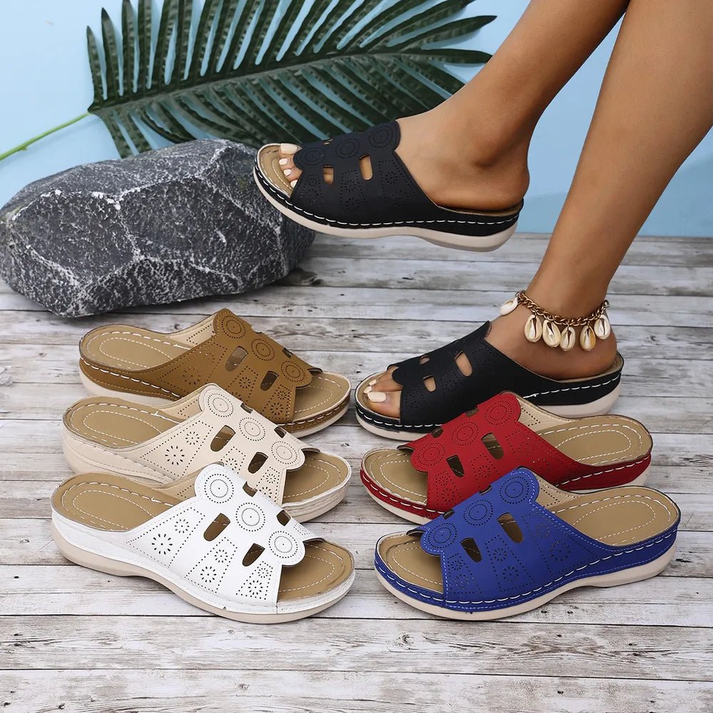 Women's open-toe cutout low heel sandals by Plush Fashion Hub, showcasing stylish design and comfortable footwear.