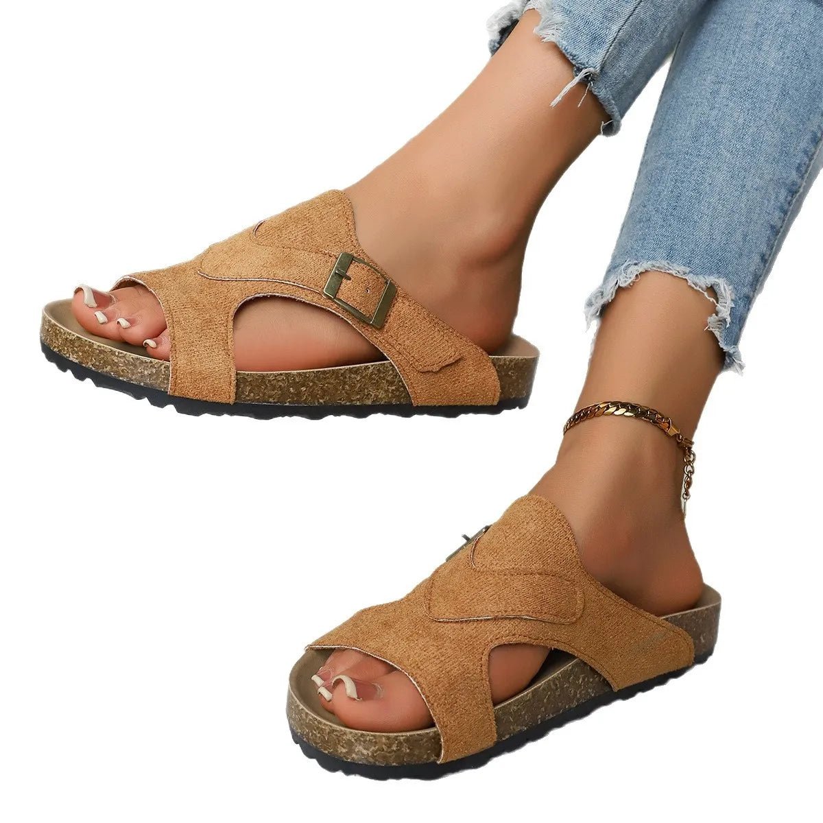 Women's open-toe cutout low heel sandals by Plush Fashion Hub, stylish and comfortable dress shoes with a chic design.