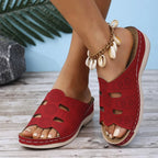 Women's open-toe cutout low heel sandals by Trendsi, featuring a stylish design with comfortable, breathable open-toe and cutout details.