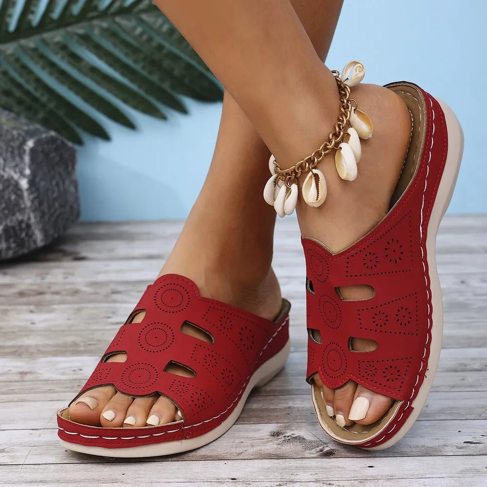 Women's open-toe cutout low heel sandals by Plush Fashion Hub, featuring comfortable design and stylish open-toe style.