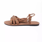 Women's open toe lace-up flat sandals in faux leather, stylish and comfortable shoes by Trendsi.