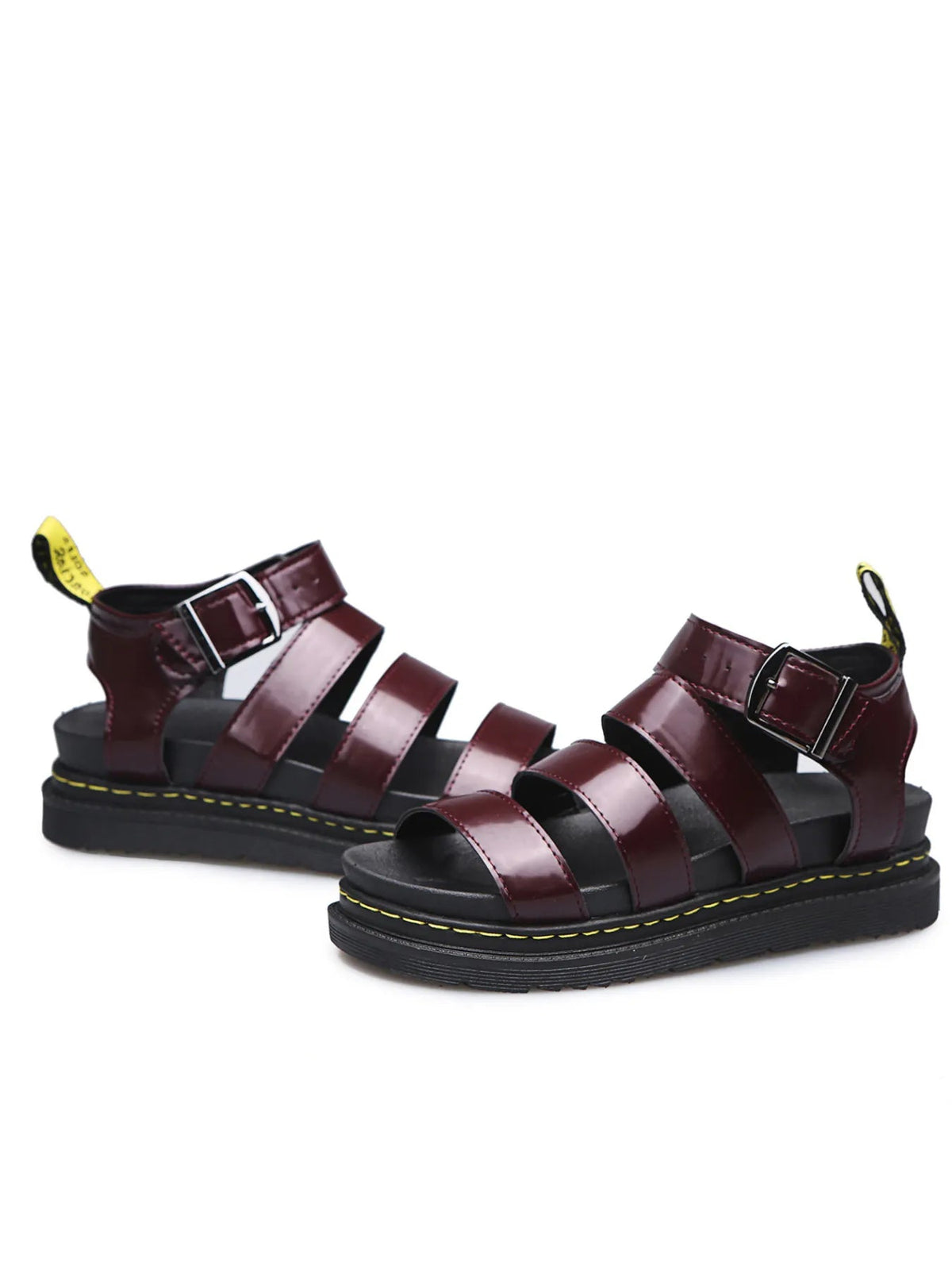 Women's faux leather open toe platform sandals by Plush Fashion Hub, showing stylish footwear with chunky heel and strappy design.