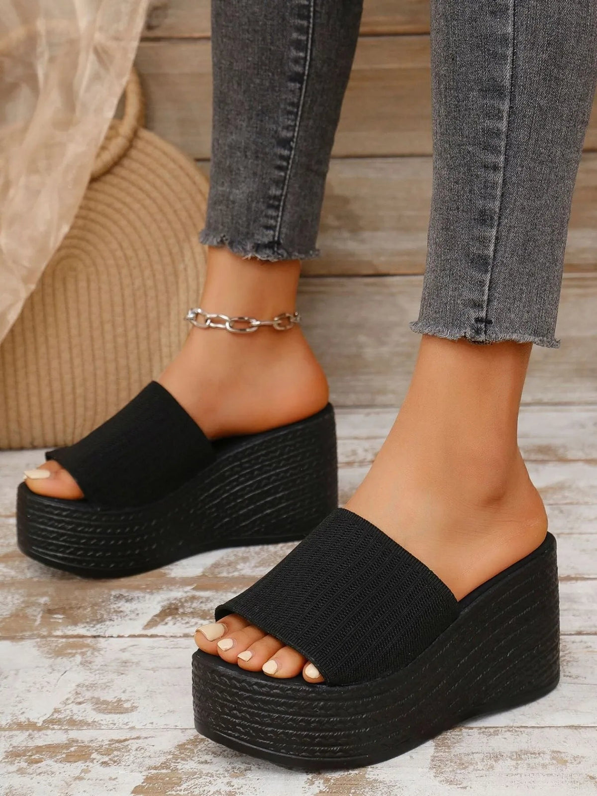 Women’s breathable mesh open toe platform wedge sandals by Plush Fashion Hub, featuring a stylish open toe design and comfortable wedge heel.