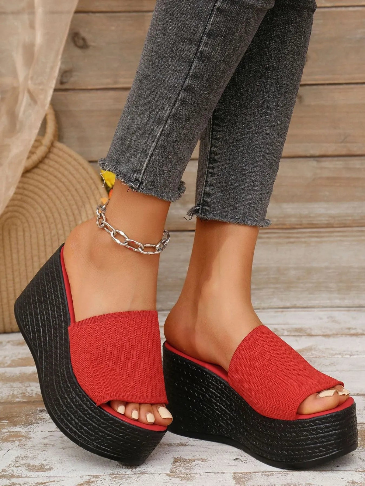 Women’s breathable mesh open-toe platform wedge sandals by Plush Fashion Hub, featuring a stylish design and comfortable heel.
