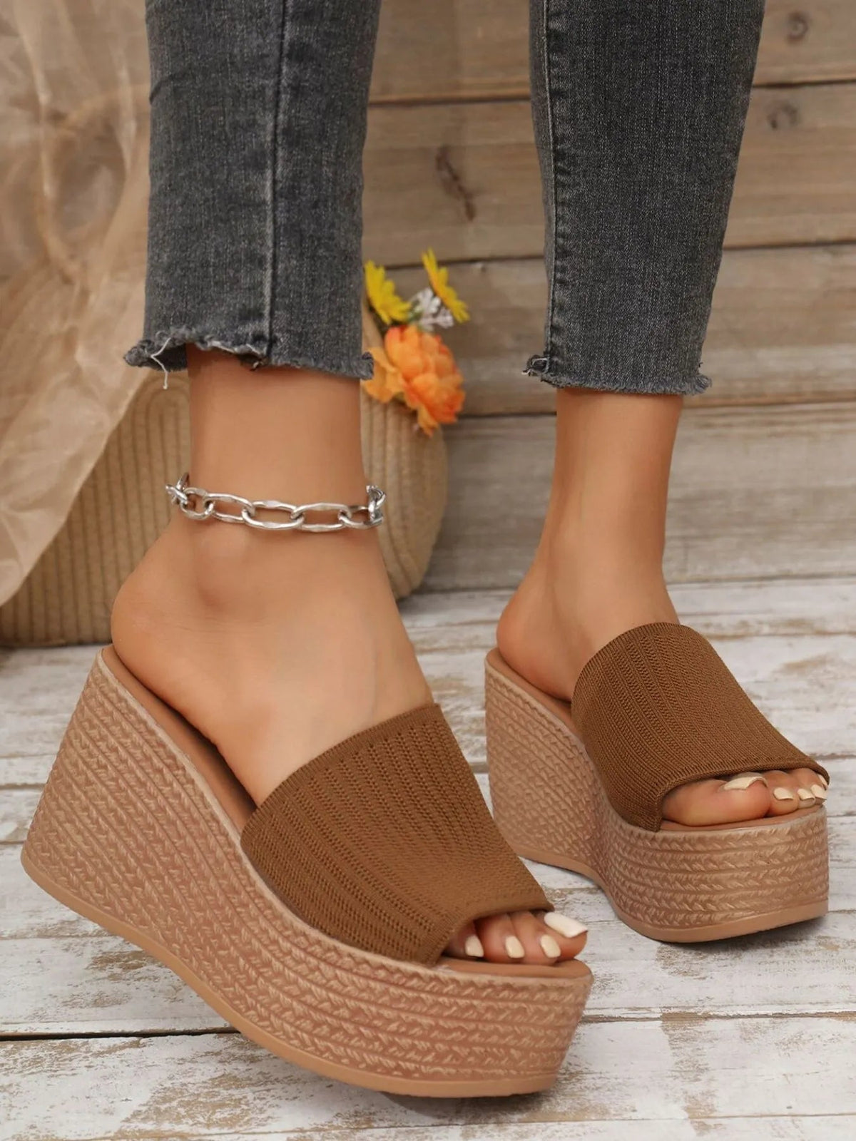 Women’s breathable mesh open-toe platform wedge sandals by Plush Fashion Hub featuring a stylish open-toe design and chunky wedge heel.