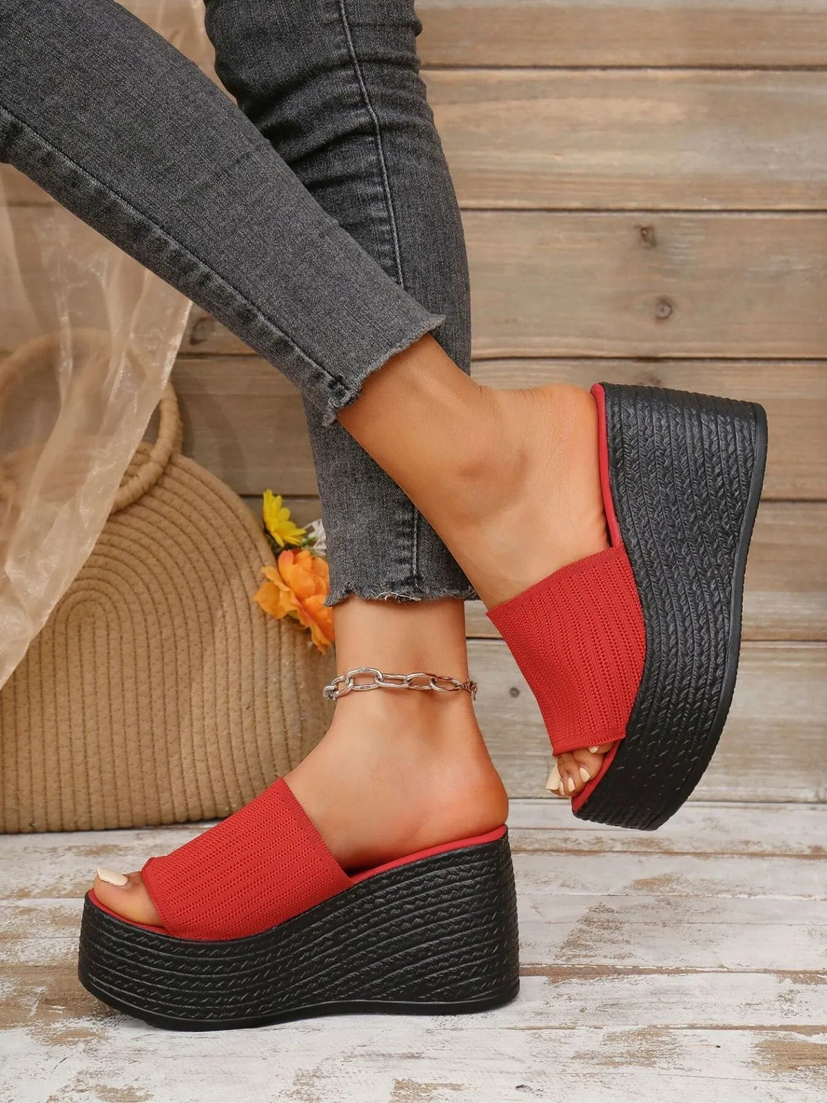 Women’s breathable mesh open-toe platform wedge sandals by Plush Fashion Hub, featuring a stylish open-toe design and comfortable heel.