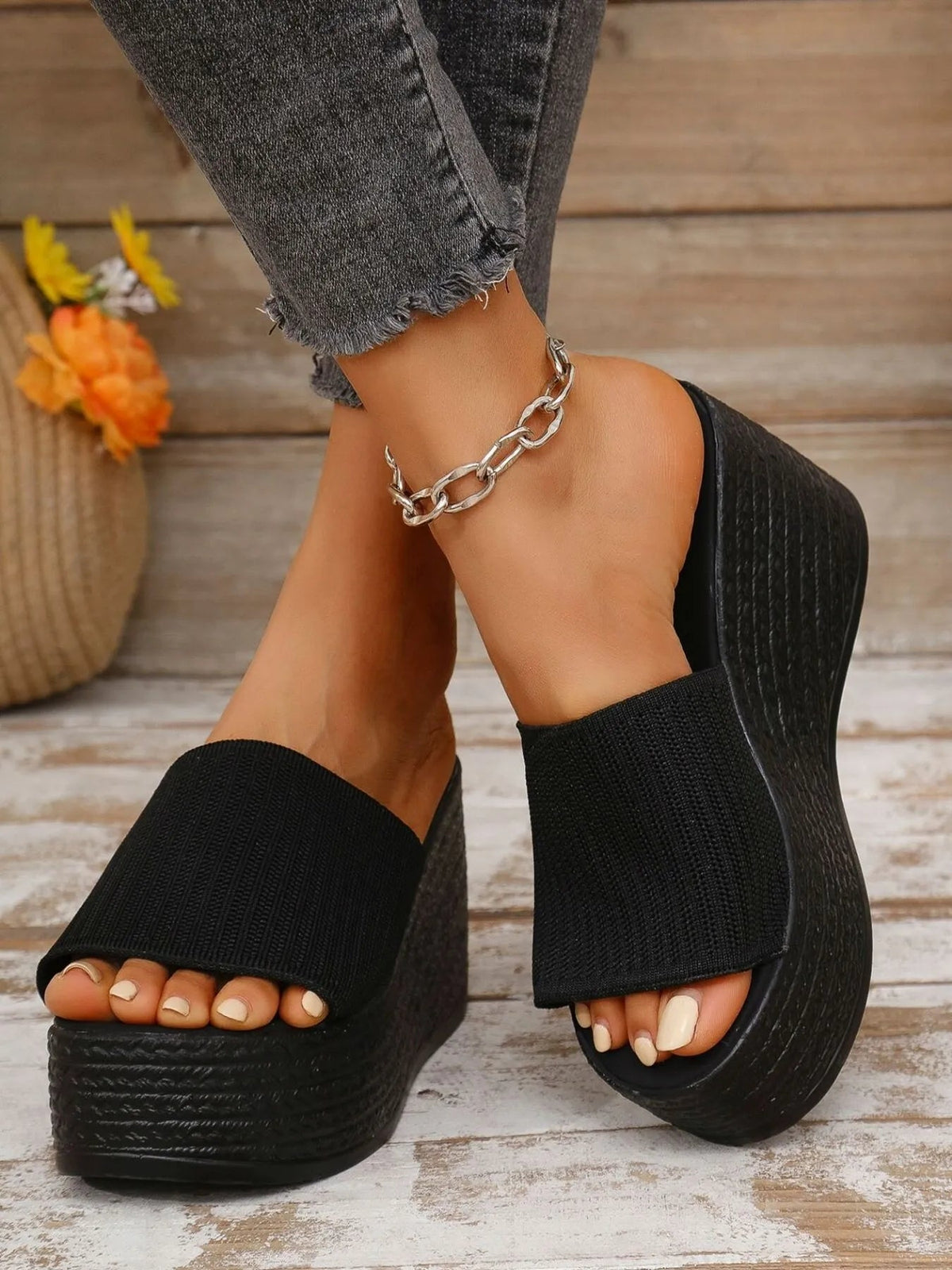 Women’s breathable mesh open toe platform wedge sandals by Plush Fashion Hub, showing stylish beige shoes with chunky heels.