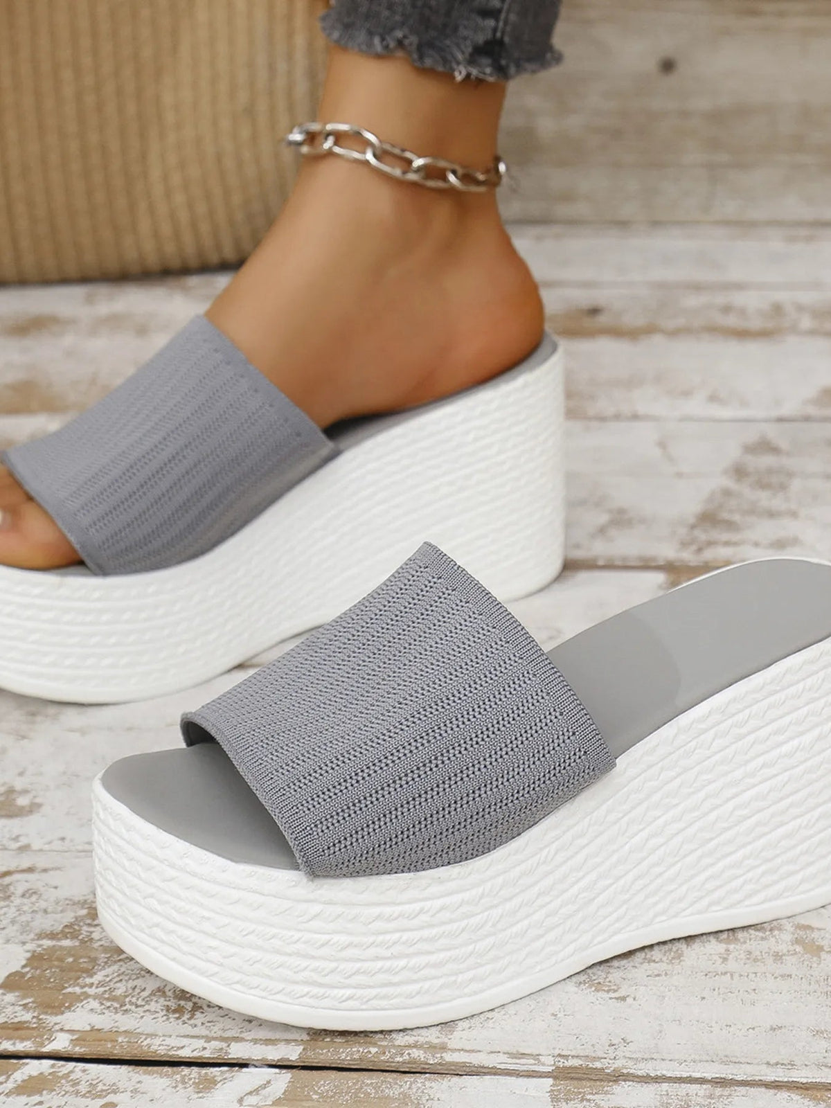 Women’s breathable mesh open-toe platform wedge sandals by Plush Fashion Hub, featuring a stylish open-toe design and comfortable wedge heel.