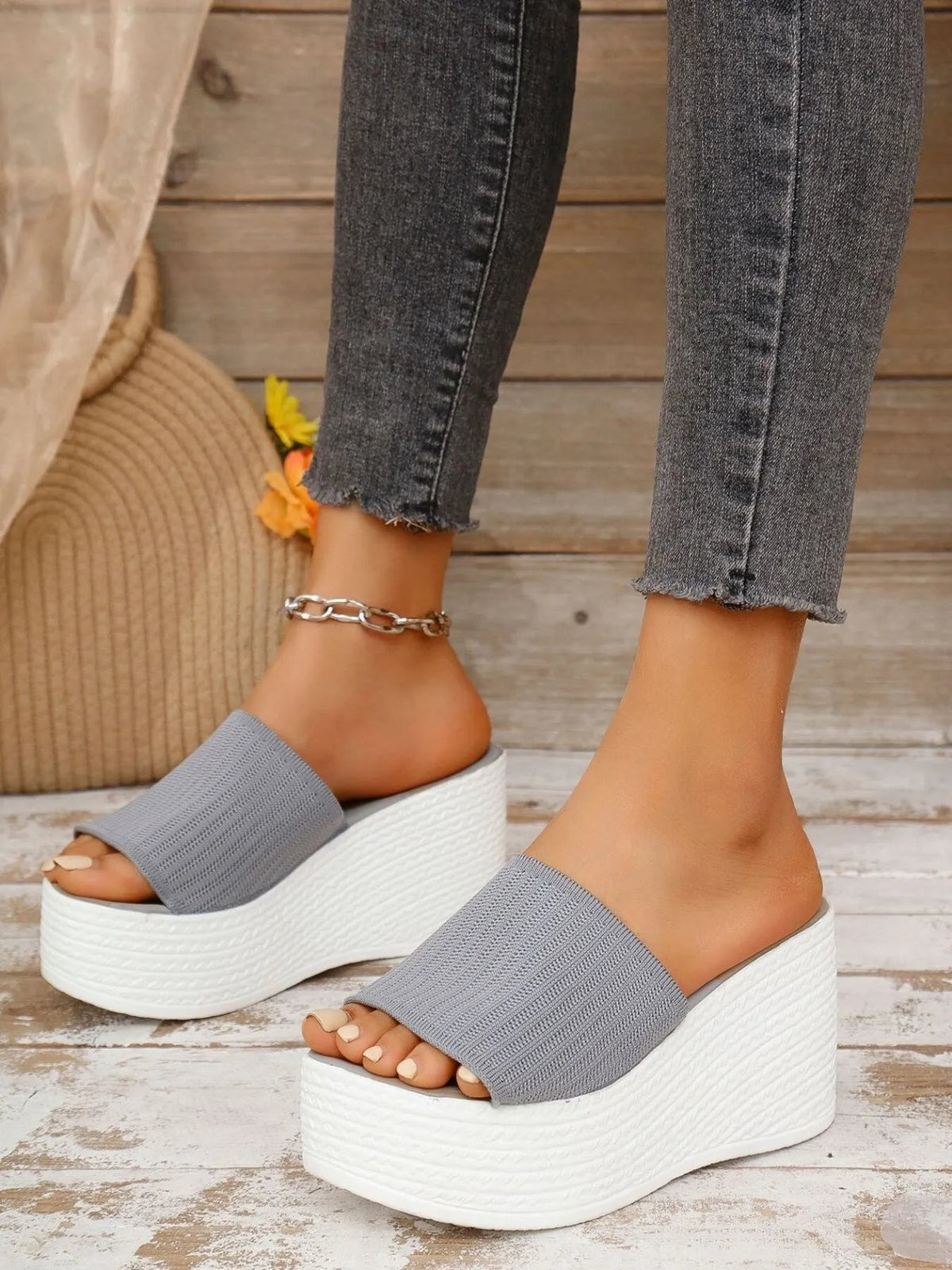 Women’s breathable mesh open toe platform wedge sandals by Plush Fashion Hub, showcasing stylish open-toe design and textured wedge sole.