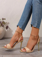 Open toe stiletto high heel sandals in premium PU leather, stylish women's shoes from Trendsi.