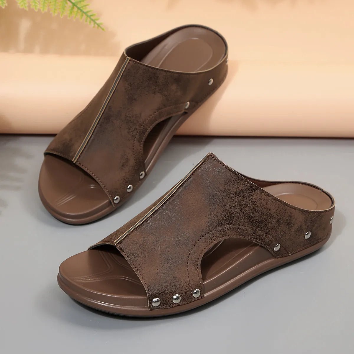 Women's faux leather open toe wedge sandals by Plush Fashion Hub, featuring stylish design and comfortable heel height.