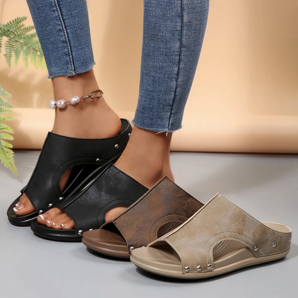 Women's faux leather open toe wedge sandals by Plush Fashion Hub, featuring a stylish design with a comfortable wedge heel.