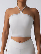 FitiqueFit padded crop top push-up sports bra, seamless supportive gym tank for women, designed for activewear and exercise comfort.