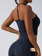 FitiqueFit padded crop top push-up sports bra, seamless supportive gym tank for women, activewear for workout and fitness.