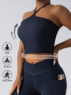 FitiqueFit padded crop top push-up sports bra, seamless supportive gym tank for women, designed for activewear and workout comfort.