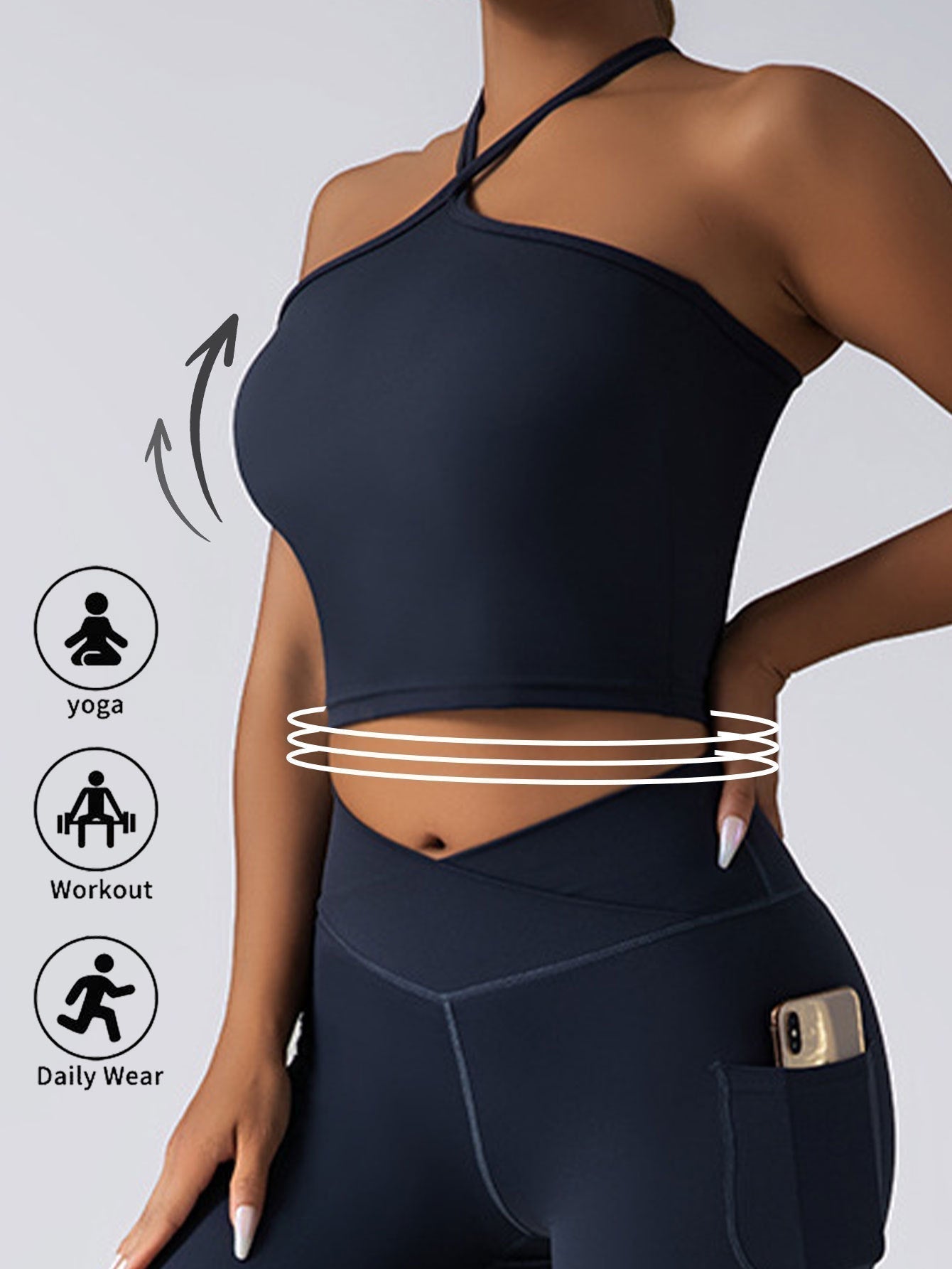 FitiqueFit padded crop top push-up sports bra, seamless supportive gym tank for women, designed for activewear and workout comfort.