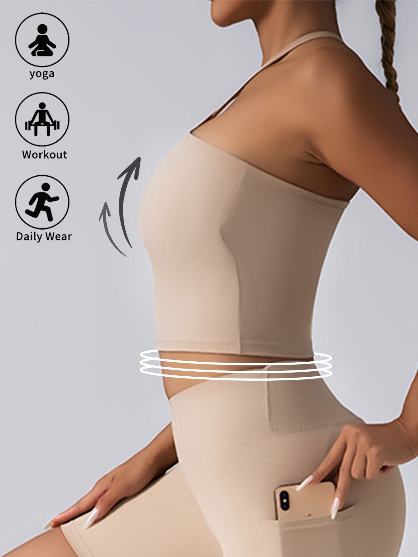 FitiqueFit padded crop top push-up sports bra, seamless supportive gym tank for women, designed for activewear and workouts.