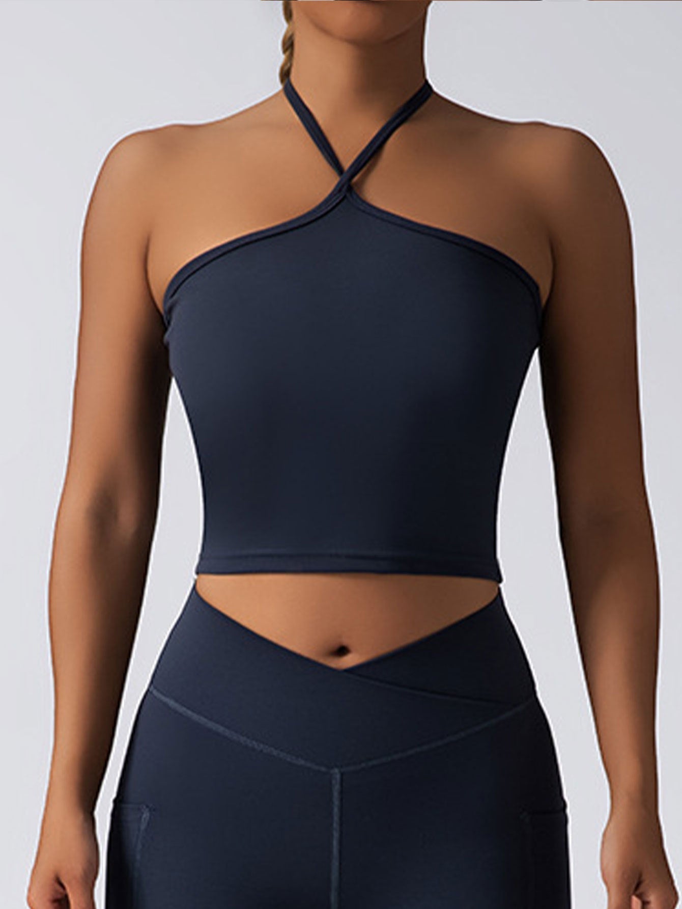 FitiqueFit padded crop top push-up sports bra, seamless supportive gym tank for women, ideal for activewear and workout comfort.