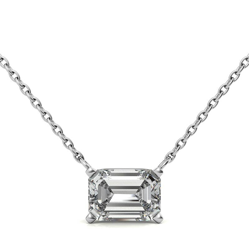 3.00 CTW AGI Certified Lab-Grown Emerald-Cut Diamond Solitaire Pendant in Choice Of 14K White or Yellow Gold-0
