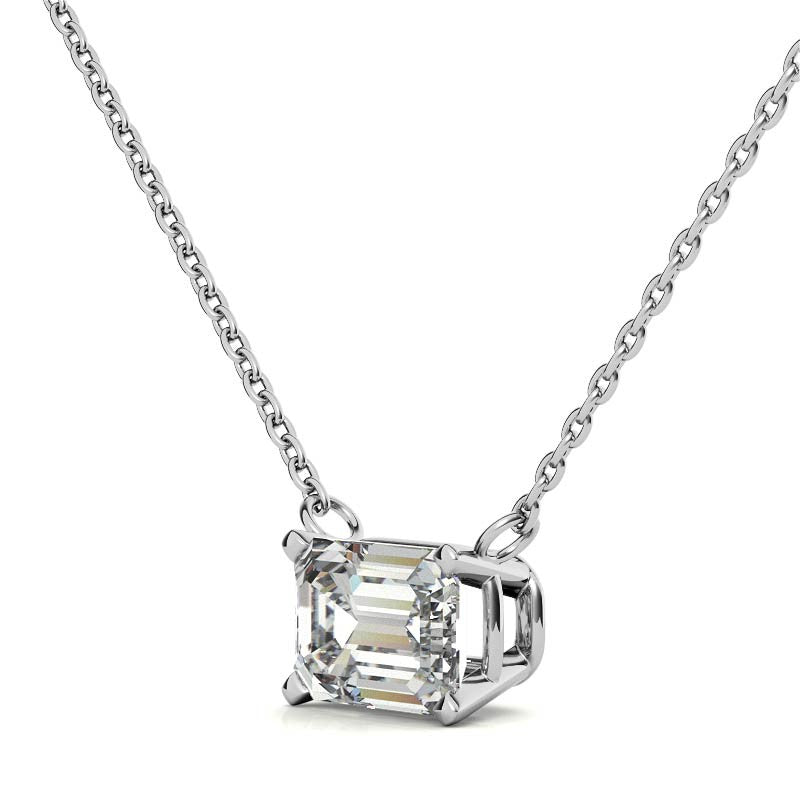 3.00 CTW AGI Certified Lab-Grown Emerald-Cut Diamond Solitaire Pendant in Choice Of 14K White or Yellow Gold-1