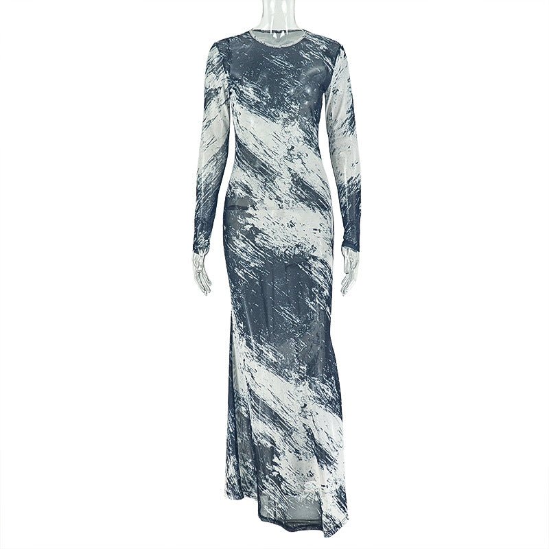 Personality Print women's temperament straight tube hip skirt, stylish dress with unique pattern and fitted silhouette.