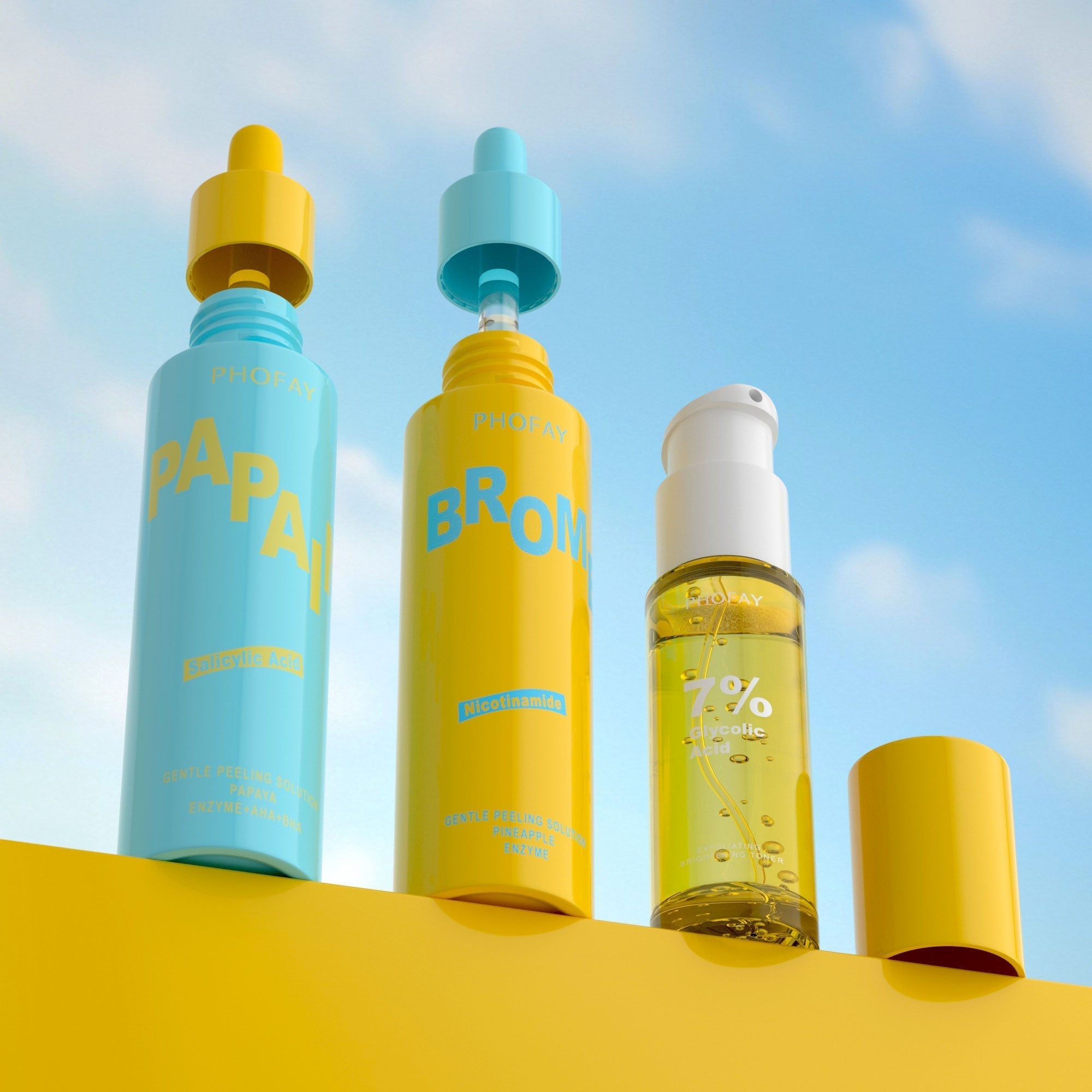 LadyShow.Store Phofay Exfoliating Set with four skincare products, including scrubs and cleansers, in sleek packaging.