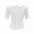 White pleated summer short sleeve shirt by Bella Mia, slim fit top with a chic, structured design for warm weather wear.