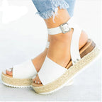 Plus size women's leopard print casual sandals with thick soles, round toes, and belt buckle detail by LadyShow.Store.