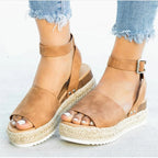 Plus size women's leopard print casual sandals with thick soles, round toe, and belt buckle from LadyShow.Store.