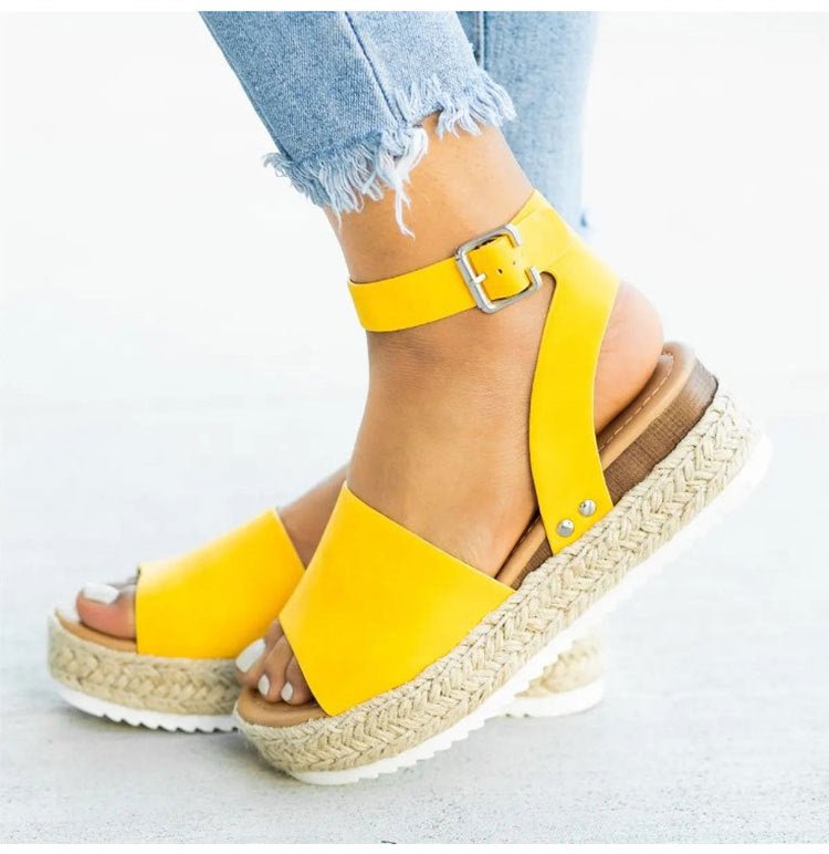 Plus size women's leopard print casual sandals with thick soles, round toes, and belt buckle detail, by LadyShow.Store.