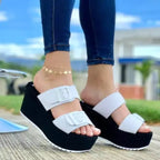 Women wedge heel platform slippers with belt buckle, stylish Trendy Attic Store01 sandals for casual or dressy wear