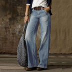 Pair of LadyShow.Store casual straight-leg jeans with front pockets, showcasing classic denim style and relaxed fit.