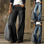 Light blue LadyShow.Store casual straight-leg jeans with front pockets, featuring a relaxed fit and classic denim style.